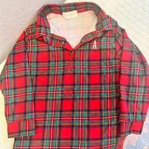 Cecil and Lou Red & Green Tartan Plaid Pullover with 'A' Monogram